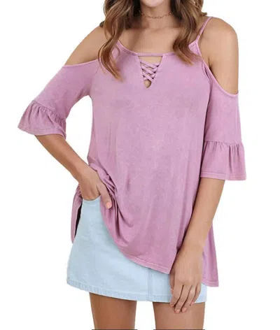 Umgee Mineral Washed Cold Shoulder Top In French Rose In Pink