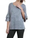 Umgee Mineral Washed Layered Ruffled Bell Sleeve Top In Cool Grey In Gray