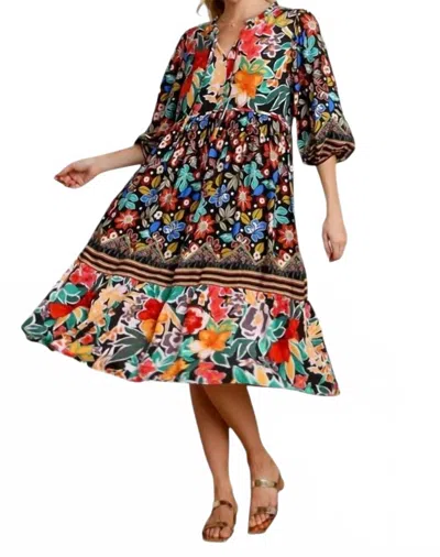 Umgee Mix & Match Floral Print Maxi Dress In Black Mix In Multi