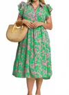 Umgee Mix Collared Midi Dress - Plus In Emerald In Green