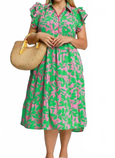Umgee Mix Collared Midi Dress - Plus In Emerald In Green