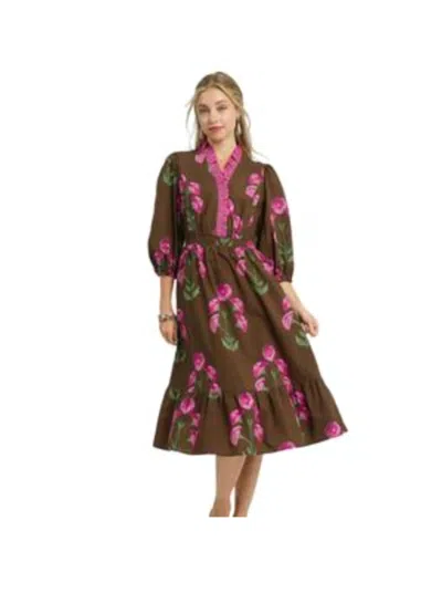 Umgee Mix Floral Midi Dress In Brown Mix In Multi