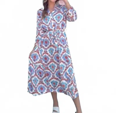 Umgee Mix Maxi Dress In Blue, Rust, Lavender In Multi