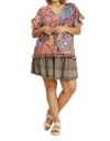 Umgee Mix Print Top With Ruffled Sleeves In Mango Mix In Multi