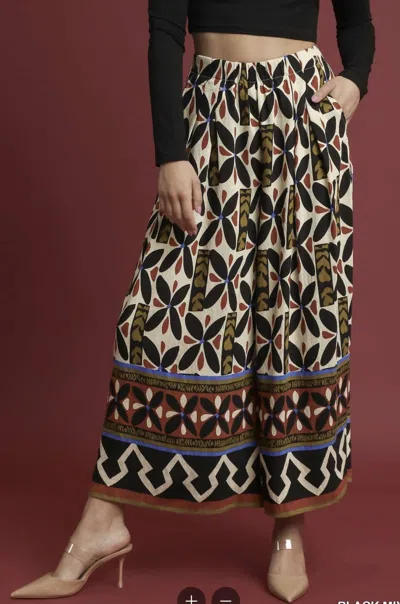 Umgee Mix Printed Skirt Pants In Beige In Multi