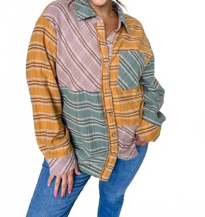 Umgee Mixed Color Flannel Button Down Top In Multicolor