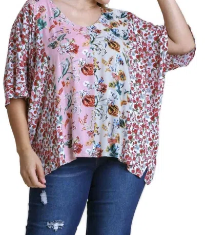 Umgee Mixed Floral Print Top -plus In Blush