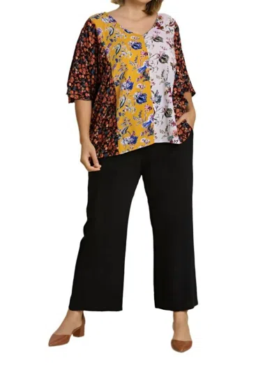 Umgee Mixed Floral Print Top -plus In Honey