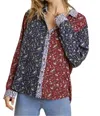 Umgee Mixed Floral Roll Tab Shirt In Floral Multi In Multi