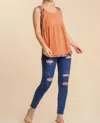 Umgee Mixed Print Babydoll Tank Top In Clay
