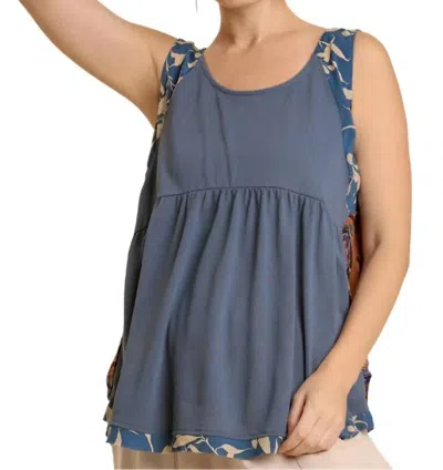 Umgee Mixed Print Babydoll Tank Top In Indigo In Multi