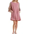 Umgee Mixed Print Bell Sleeve Dress In Rose In Multi