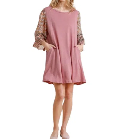 Umgee Mixed Print Bell Sleeve Dress In Rose In Pink