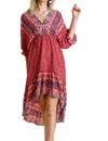 Umgee Mixed Print Bohemian Midi Dress In Red Mix In Multi
