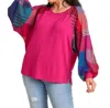 Umgee Mixed Print Long Sleeves Top In Magenta In Pink