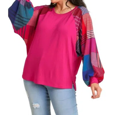 UMGEE MIXED PRINT LONG SLEEVES TOP IN MAGENTA