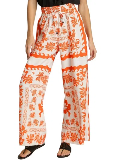 Umgee Mixed Print Wide Leg Pant In Orange Mix In Brown