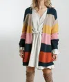 Umgee Multicolored Knit Open Striped Cardigan In Forest Mix