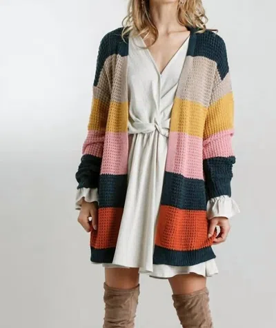 Umgee Multicolored Knit Open Striped Cardigan In Forest Mix