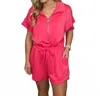 Umgee Neoknit Half Zip Long Sleeve Romper In Hot Pink In Pink