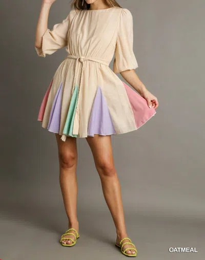 Umgee Oatmeal Flutter Hem Dress In Cream