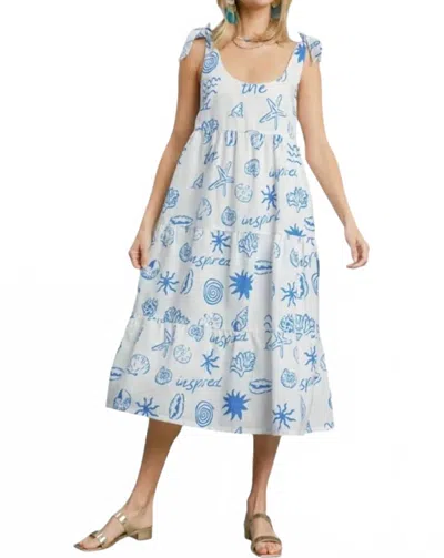 Umgee Ocean Print Beachy Tank Midi Dress In Blue