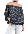 Umgee Off The Shoulder Floral Top In Navy