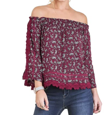 Umgee Off The Shoulder Floral Top In Raspberry In Pink