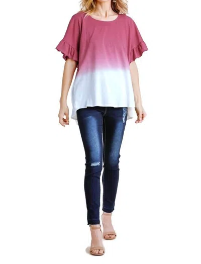 Umgee Ombre Butterfly Ruffle Sleeve Top In Berry In Multi