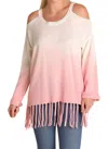 Umgee Ombre Cold Shoulder Fringe Sweater - Plus In Rose In Multi