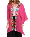 Umgee Open Front Kimono With Crochet Details In Hot Pink In Pink