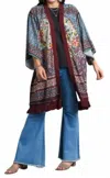 Umgee Open Front Print Kimono In Maroon Mix Plus In Multi