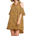 Umgee Open Shoulder Dress In Leopard In Multi