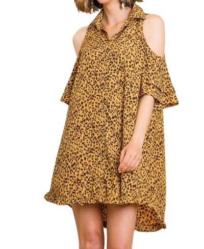 Umgee Open Shoulder Dress In Leopard In Multi