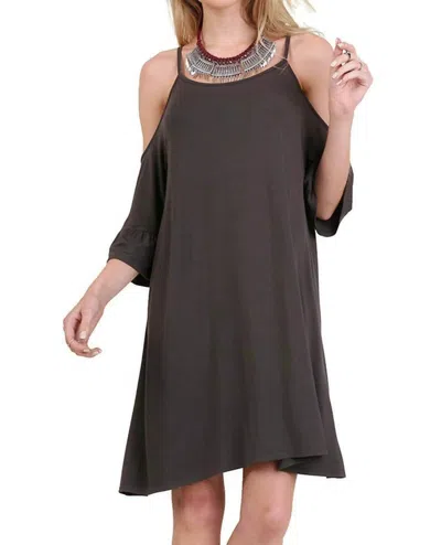 Umgee Open Shoulder Ruffle Sleeve Dress In Ash In Grey