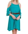 Umgee Open Shoulder Ruffle Sleeve Dress In Jade