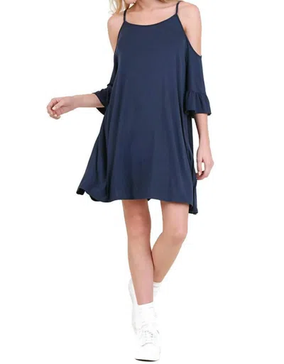 Umgee Open Shoulder Ruffle Sleeve Dress In Navy