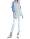 Umgee Open Shoulder Striped Raglan Top In Blue In Blue