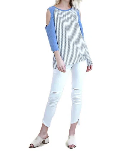 Umgee Open Shoulder Striped Raglan Top In Blue