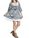 Umgee Paisley & Lace Cross Back Dress In Mocha & Cream In Multi