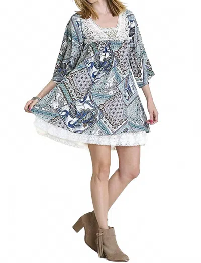 Umgee Paisley & Lace Cross Back Dress In Mocha & Cream In Multi