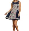 Umgee Paisley & Lace Sleeveless Dress In Navy In Multi