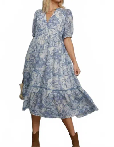 Umgee Paisley Midi Dress In Blue Mix