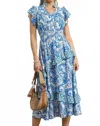 Umgee Paisley Print Ruffle Sleeve Midi Dress In Royal Blue In Blue