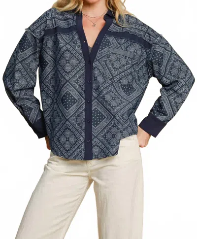 Umgee Paisley Print Shirt Jacket In Dark Denim In Multi