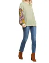 Umgee Paisley Print Waffle Knit Top In Sage In Green