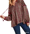 Umgee Paisley Printed Blouse In Wine In Pink