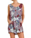 Umgee Patchwork Print Romper In Berry In Multi