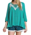 Umgee Peasant Lace Top In Ocean In Blue