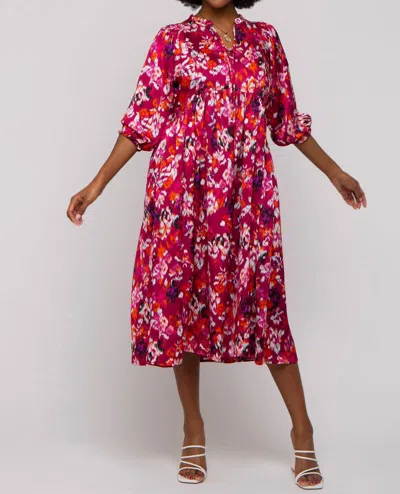 Umgee Pembrooke Knit 3/4 Sleeve Dress In Magenta In Multi